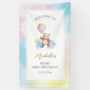 Bär Ballon Wolken Beary Erster Geburtstag Willkomm Banner