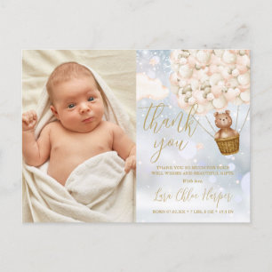 Bär-Balloons-Danke-Winter-Baby-Foto-Geburt Ankündigungspostkarte