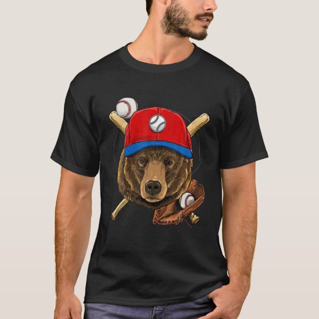 Bär Baseball Bär liebt Baseball Player T-Shirt (Vorderseite)