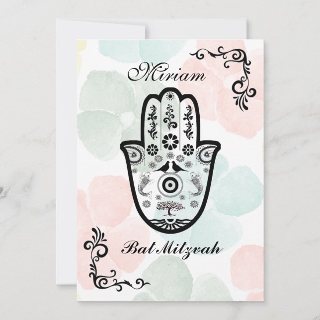 Bar Bat Bnai Hamsa Bäume des Lebens Mitzvah Einlad Einladung (Vorderseite)