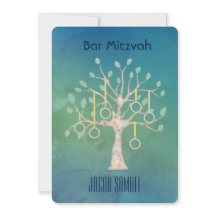 Bar Bat Bnai Tree of Life Mitzvah Wasserfarbe Blau