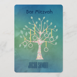 Bar Bat Bnai Tree of Life Mitzvah Wasserfarbe Blau Einladung