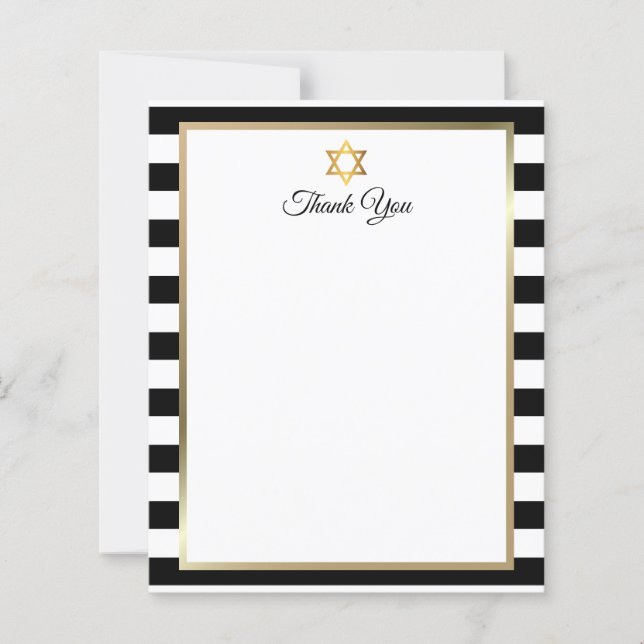Bar Bat Mitzvah Black White Stripe Thank You Note (Vorderseite)