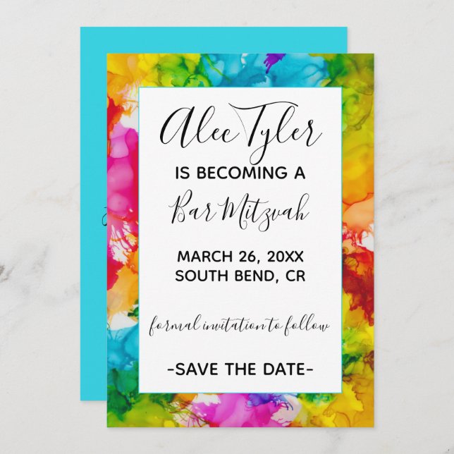 Bar Bat Mitzvah Color Save the Date (Vorne/Hinten)