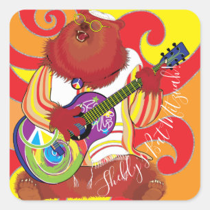 Bar Bat Mitzvah Hippie Singbear Quadratischer Aufkleber