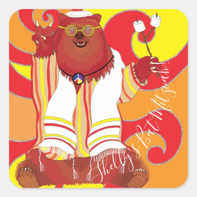 Bar Bat Mitzvah Hippie Tallit Bear Stickers Square (Vorderseite)