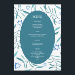 Bar Bat Mitzvah Jewish Wedding Botanicals Custom Menükarte<br><div class="desc">Perfektes Menü für eine Fledermausmitzvah, Bar mitzvah oder andere jüdische Feiern! Handgemachte Aquarellkunst für Sie auf der Vorder- und Rückseite! Vollständig anpassbar! Klicken Sie auf "Personalisieren" oben, um den Text zu bearbeiten. Klicken Sie auf "Bearbeiten mit dem Design-Tool", um die Schriftart, Farben und Platzierungen anzupassen und das Design auf der...</div>