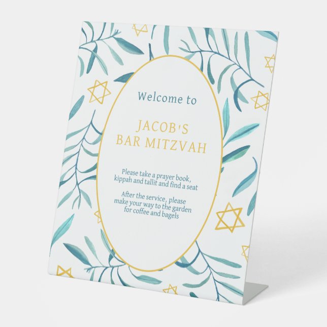 Bar Bat Mitzvah Jewish Wedding Botanicals Custom Sockelschild (Vorderseite)