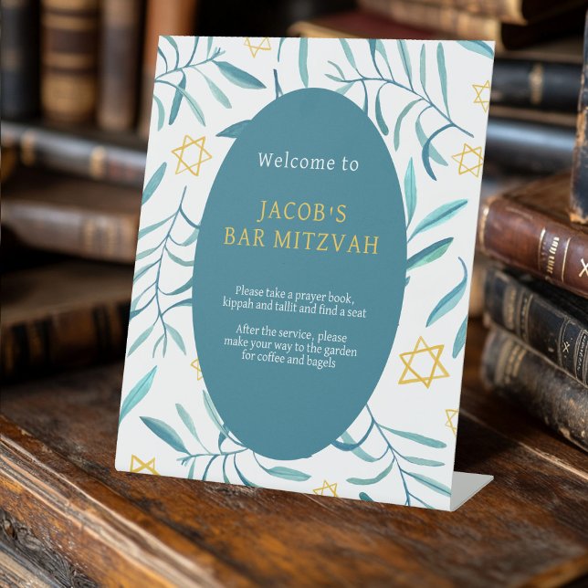 Bar Bat Mitzvah Jewish Wedding Botanicals Custom Sockelschild (Bar Bat Mitzvah Jewish Wedding Botanicals Custom Pedestal Sign
)