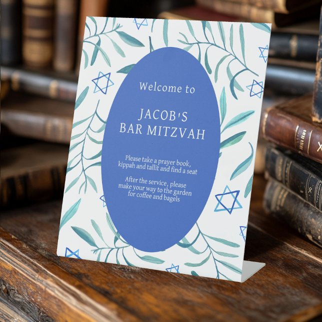 Bar Bat Mitzvah Jewish Wedding Botanicals Custom Sockelschild (Bar Bat Mitzvah Jewish Wedding Botanicals Custom Pedestal Sign
)