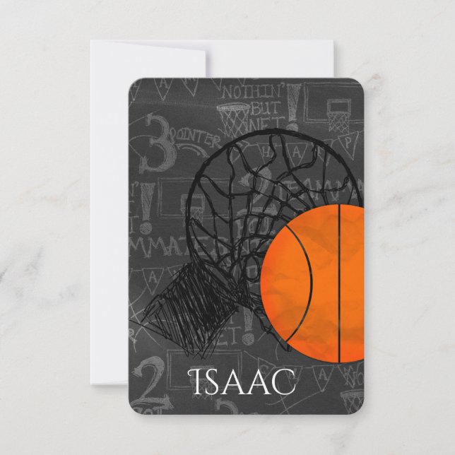 Bar Bat Mitzvah RSVP Card Basketball Thema Karte (Vorderseite)