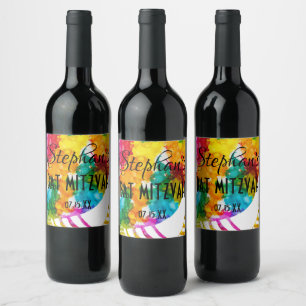 Bar Bat Mitzvah Splash of Color Wine Flasche Etike Weinetikett
