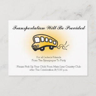 Bar Bat Mitzvah Transportation Mini-Buskarte Begleitkarte