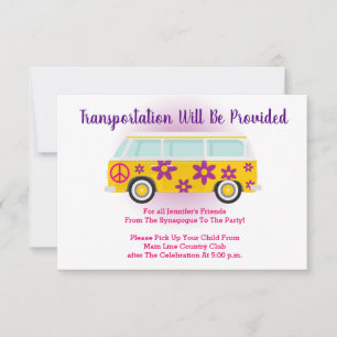Bar Bat Mitzvah Transportation Mini-Buskarte Einladung