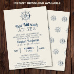 Bar Bat Mitzvah Yacht Party Ship's Wheel Nautical Einladung<br><div class="desc">Segel für eine unvergessliche Bar oder Fledermaus Mitzvah? Diese nautische Party Einladung zeichnet sich durch eine Vintage Schiffsradgrafik aus, die zeitlos und elegant wirkt. Ideal für eine B-Mitzvah auf einem Boot, Yacht, Kreuzfahrt oder Ponton. Erhältlich als bedruckte Einladungskarten oder als Sofortdownload zum Versenden auf Ihr Handy. Editieren Sie einfach die...</div>