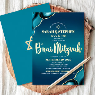 Bar/Bat Mitzwa Türkis Ombre Achat Fette echte Gold Folieneinladung