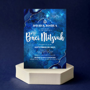 Bar/Bat Mizwa Moderne Blaue Achat-Wasserfarbe-Skri Einladung