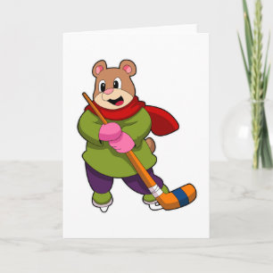 Bär bei Eishockey mit Eishockeyschläger Karte