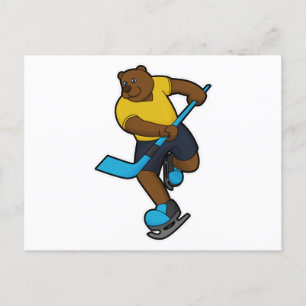 Bär bei Eishockey mit Eishockeyschläger Postkarte