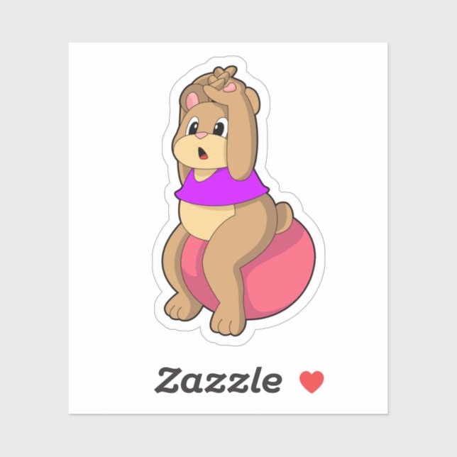 Bär bei Fitness mit Übungsball.PNG Aufkleber (Blatt)