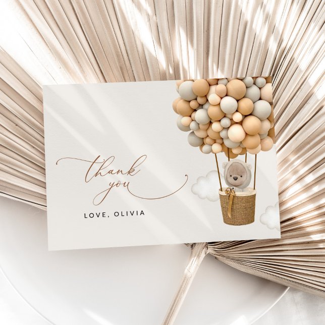 Bär, Beige Balloons, Heißluftballon, Babydusche Dankeskarte (Von Creator hochgeladen)