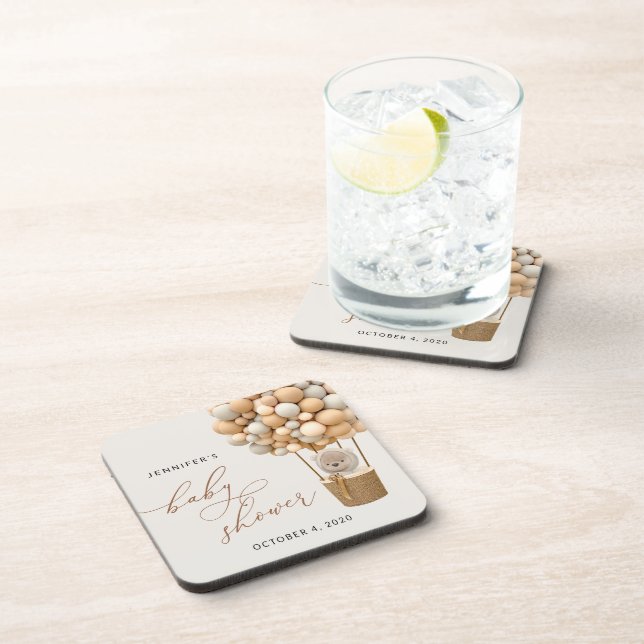 Bär, Beige Balloons, Heißluftballon, Babydusche Getränkeuntersetzer (Rechte Seite)