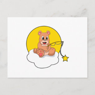 Bär beim Angeln mit Angelrute auf Wolke Postkarte