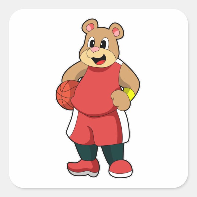 Bär beim Basketball Sports Quadratischer Aufkleber (Vorderseite)