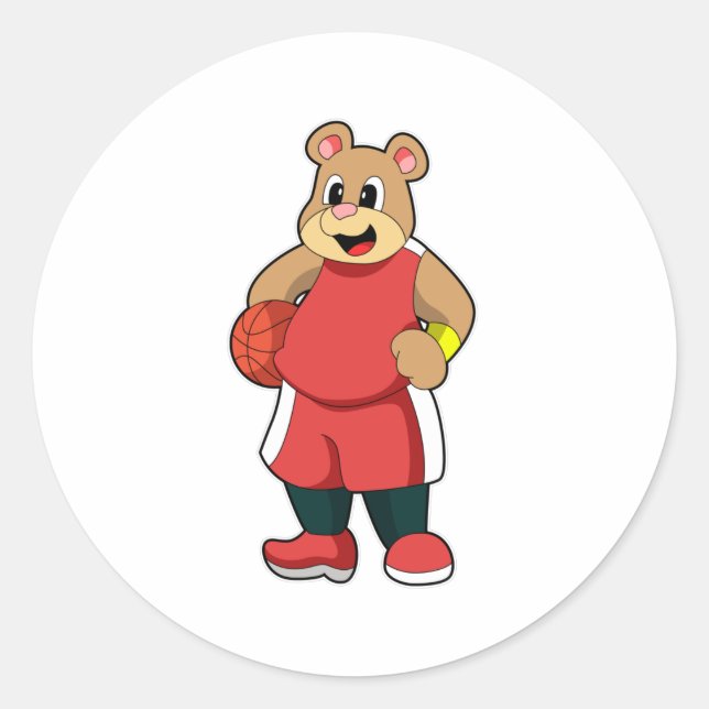 Bär beim Basketball Sports Runder Aufkleber (Vorderseite)