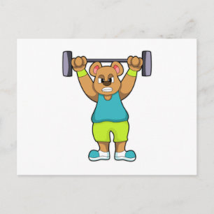 Bär beim Bodybuilding mit Langhantel Postkarte