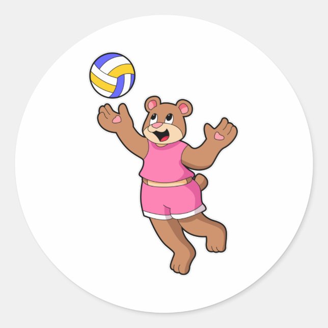 Bär beim Volleyball-Sport Runder Aufkleber (Vorderseite)