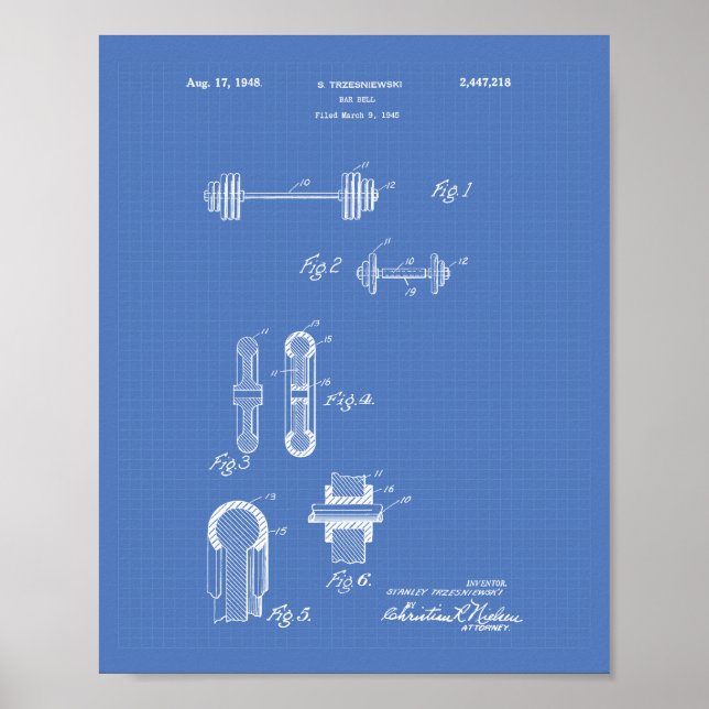 Bar Bell 1948 Patent Art Blueprint Poster (Vorne)