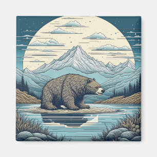 Bär, Berge, See, Vollmond Ai Kunst Magnet