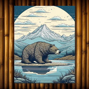 Bär, Berge, See, Vollmond Ai Kunst Puzzle