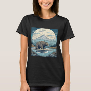 Bär, Berge, See, Vollmond Ai Kunst T-Shirt