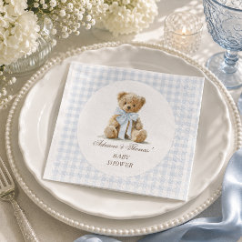 Bär Blau Gingham Jungen Baby Shower Serviette