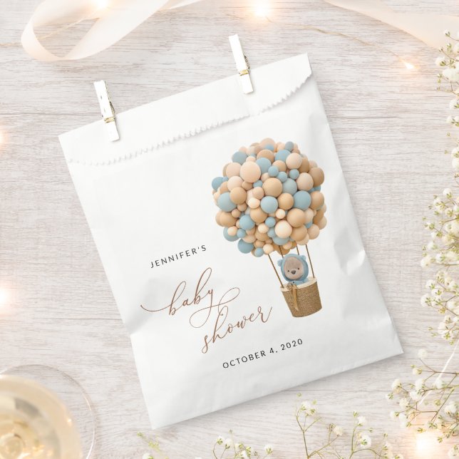 Bär, Blaue Balloons, Heißluftballon, Babydusche Geschenktütchen (Ausgeschnitten)
