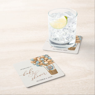 Bär, Blaue Balloons, Heißluftballon, Babydusche Rechteckiger Pappuntersetzer