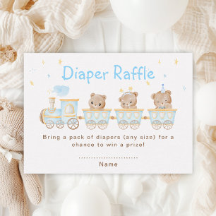 Bär Blaue Zug Baby Shower Windel Raffle Begleitkarte