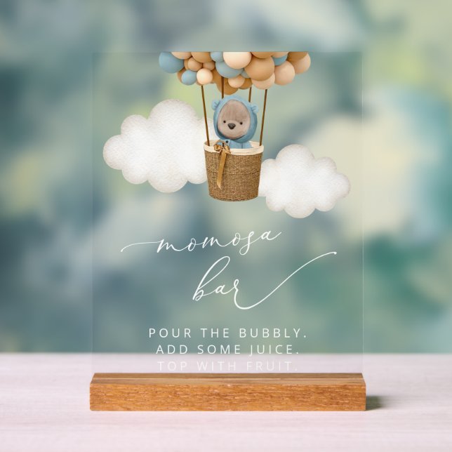 Bär, Blauer Ballon, Heißluftballon, Momosa Bar Acrylschild (Neutral)