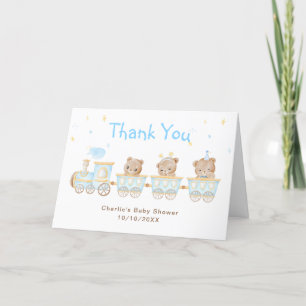 Bär Blauer Zug Baby Shower Dankeschön Dankeskarte