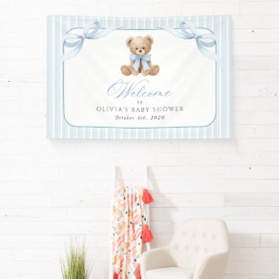 Bär, Blaues Band, Blaue Streifen, Babyparty Willko Banner
