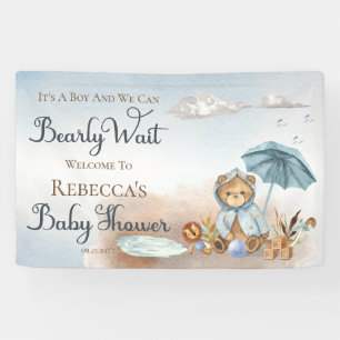 Bär   Blue Umbrella Bearly Wait Boy Baby Dusche Banner