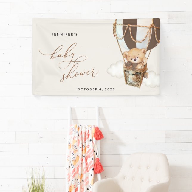 Bär, Braun Heißluftballon, Babydusche Willkommen Banner (Insitu)