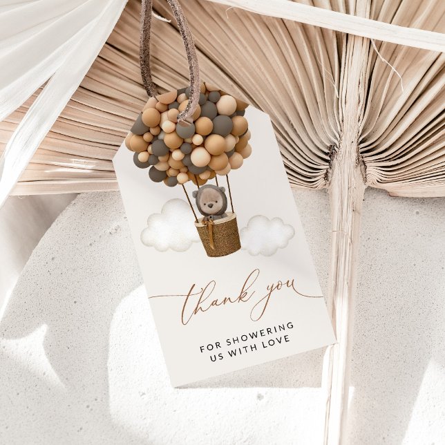 Bär, braune Balloons, Heißluftballon, Babydusche Geschenkanhänger (Von Creator hochgeladen)