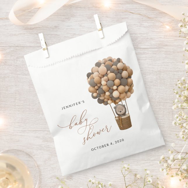 Bär, braune Balloons, Heißluftballon, Babydusche Geschenktütchen (Ausgeschnitten)