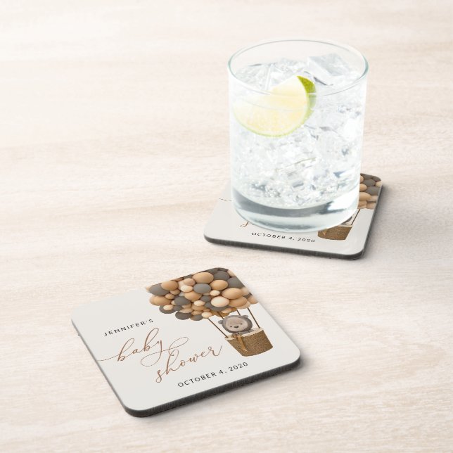 Bär, braune Balloons, Heißluftballon, Babydusche Getränkeuntersetzer (Rechte Seite)