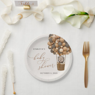 Bär, braune Balloons, Heißluftballon, Babydusche Pappteller