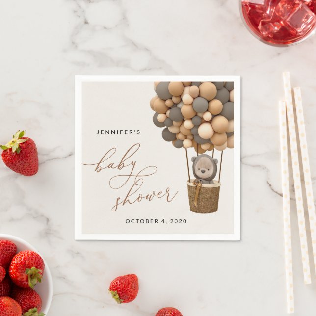 Bär, braune Balloons, Heißluftballon, Babydusche Serviette (Beispiel)