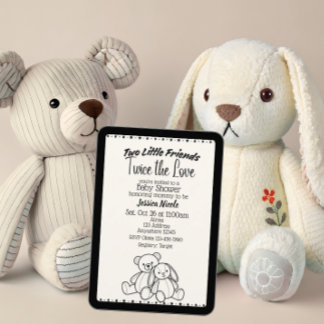 Bär & Bunny Kuscheltiere Zwillings-Baby-Party Einladung